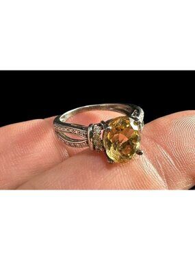Ring Signed 925 SAI Citrine And Cubic Zirconia Cocktail Band Size 6.5